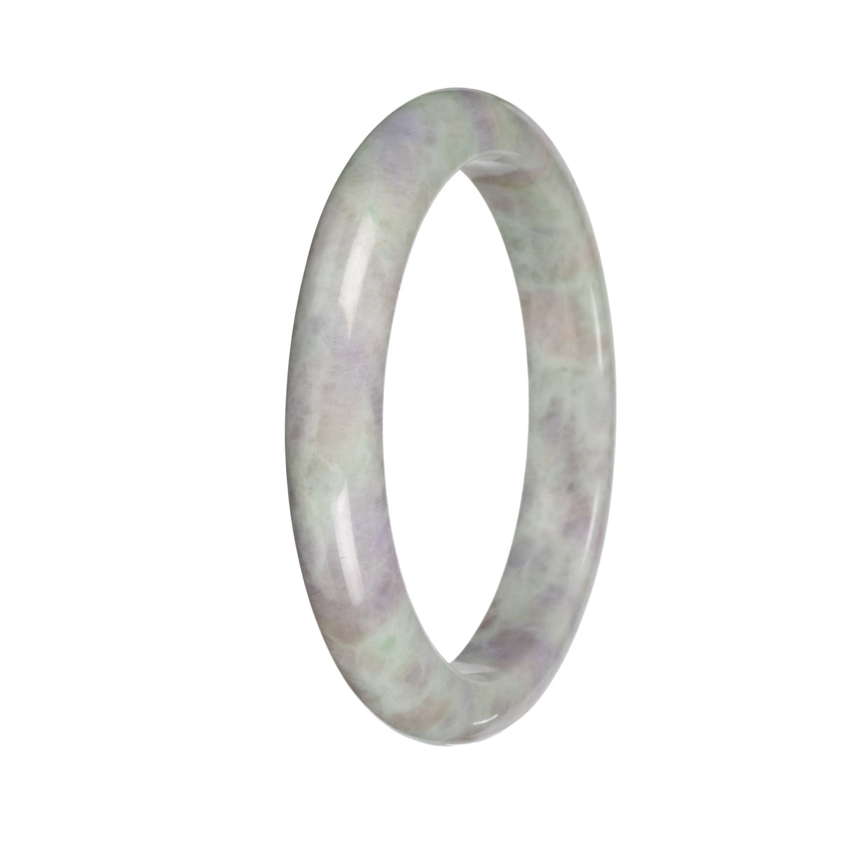 Authentic Light Green and Lavender Pattern Jade Bangle Bracelet - 59mm Half Moon