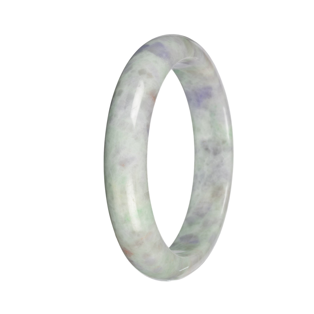Natural Light Green and Lavender Pattern Burma Jade Bangle Bracelet - 59mm Half Moon