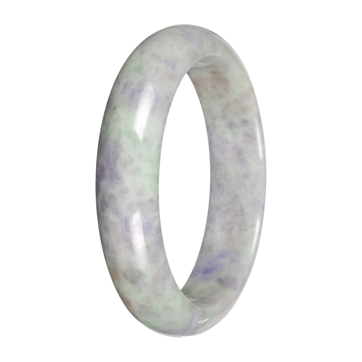 Grade A Pale Green and Lavender Pattern Jade Bangle - 59mm Half Moon