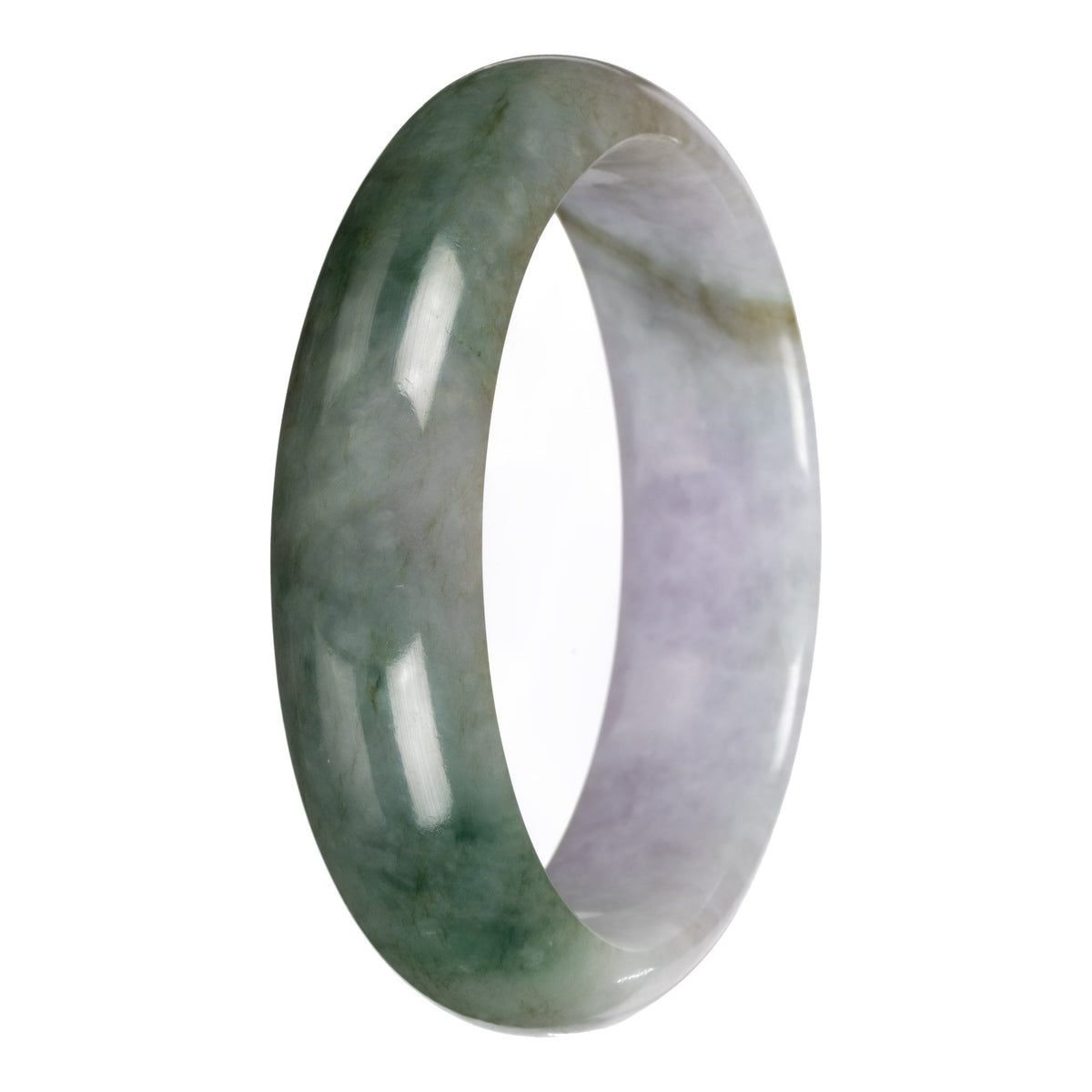 Genuine Green with Lavender Section Jadeite Jade Bangle - 62mm Half Moon