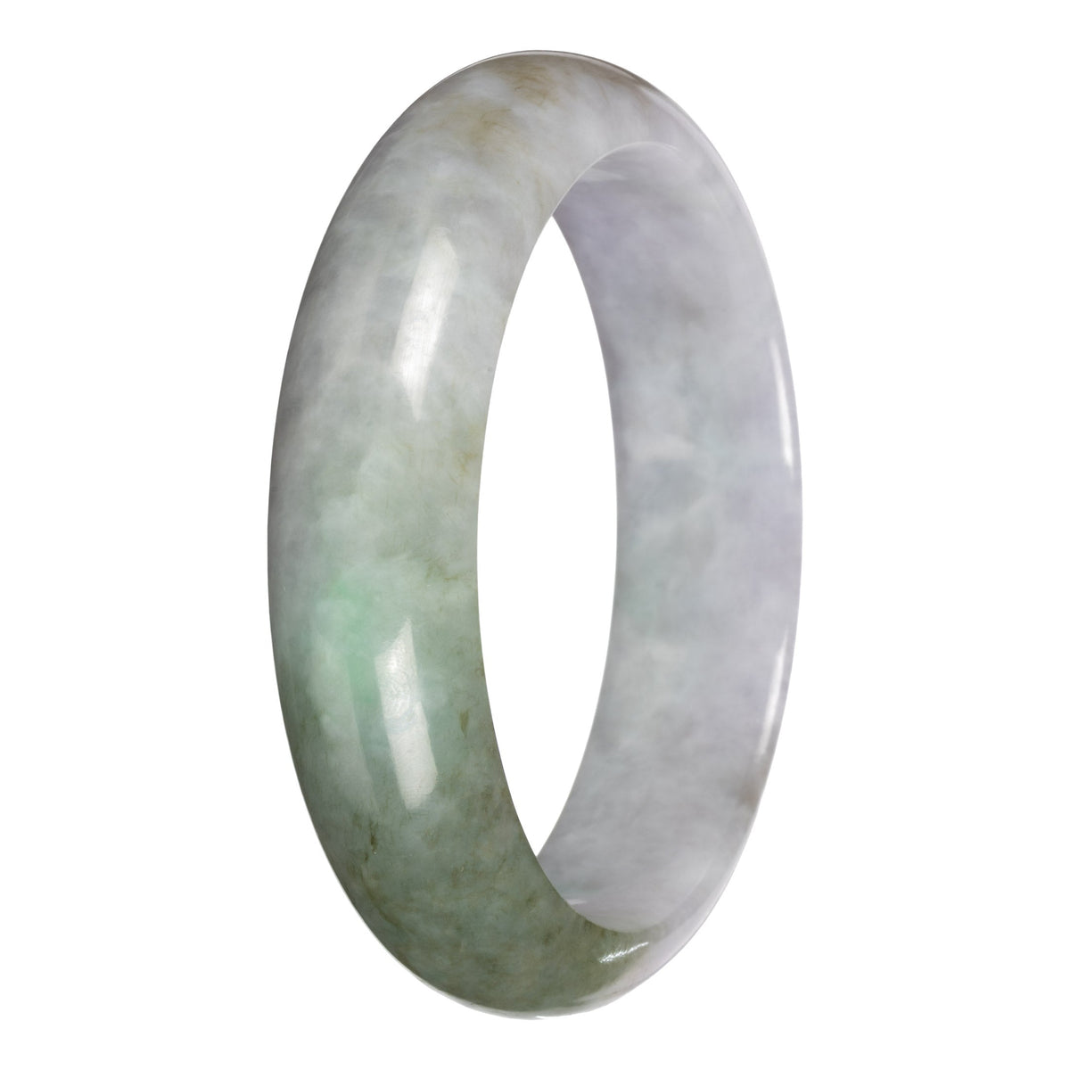 Genuine Gray with Pale Lavender and Olive Patch Burmese Jade Bangle - 62mm Half Moon