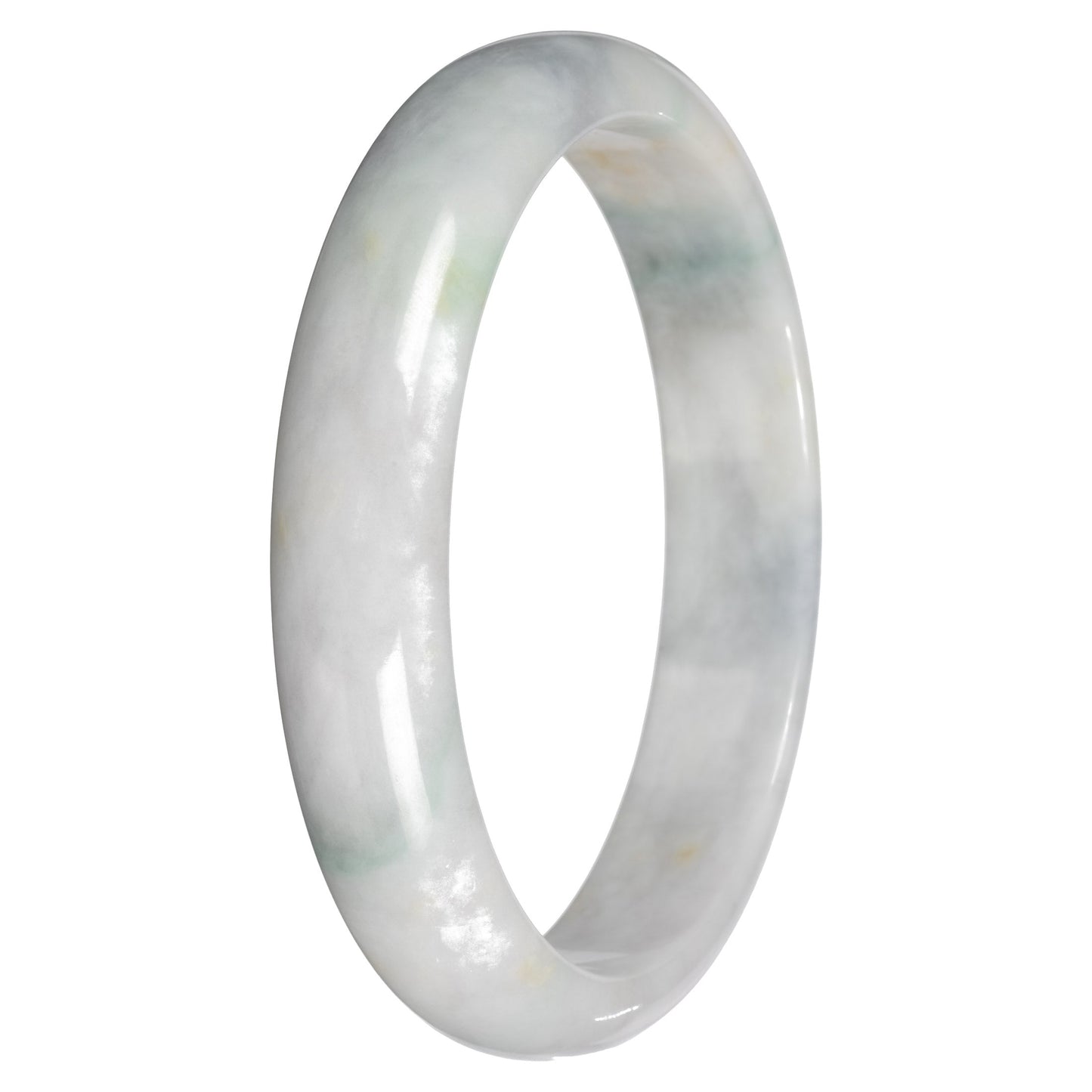 Natural White with Grey and Green Sections Jadeite Bangle Bracelet - 79mm Half Moon