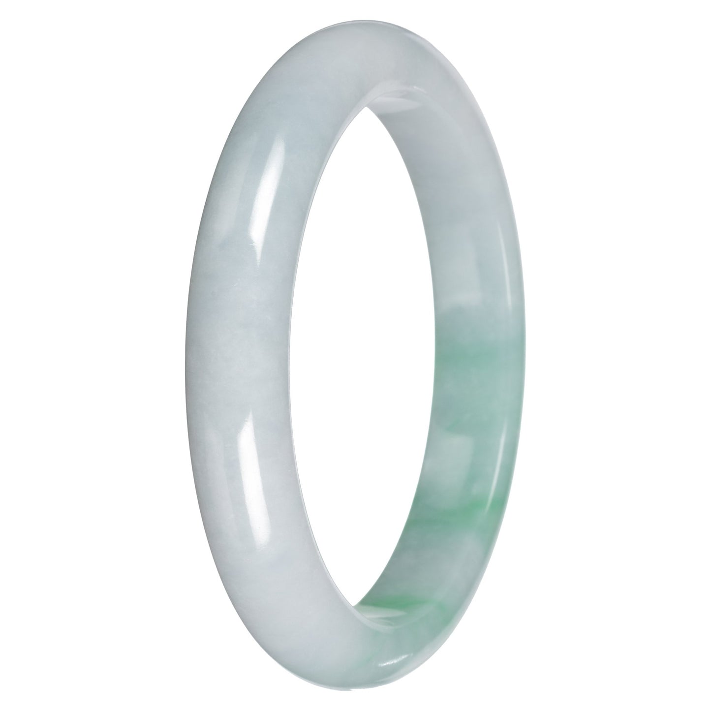Real White with Apple Green Pattern Traditional Jade Bangle Bracelet - 65mm Half Moon