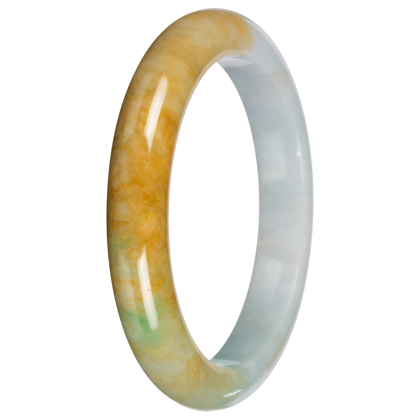 Real Pale Green with Yellow and Apple Green Jadeite Bangle Bracelet - 63mm Half Moon