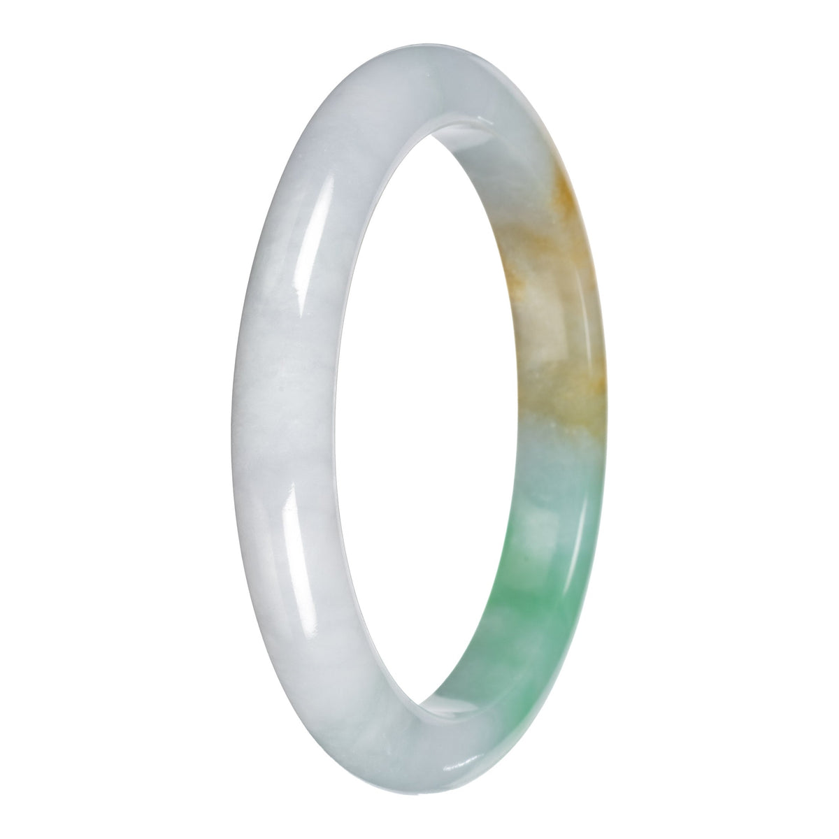 Grade A White with Apple Green and Yellow Jade Bangle - 61mm Half Moon