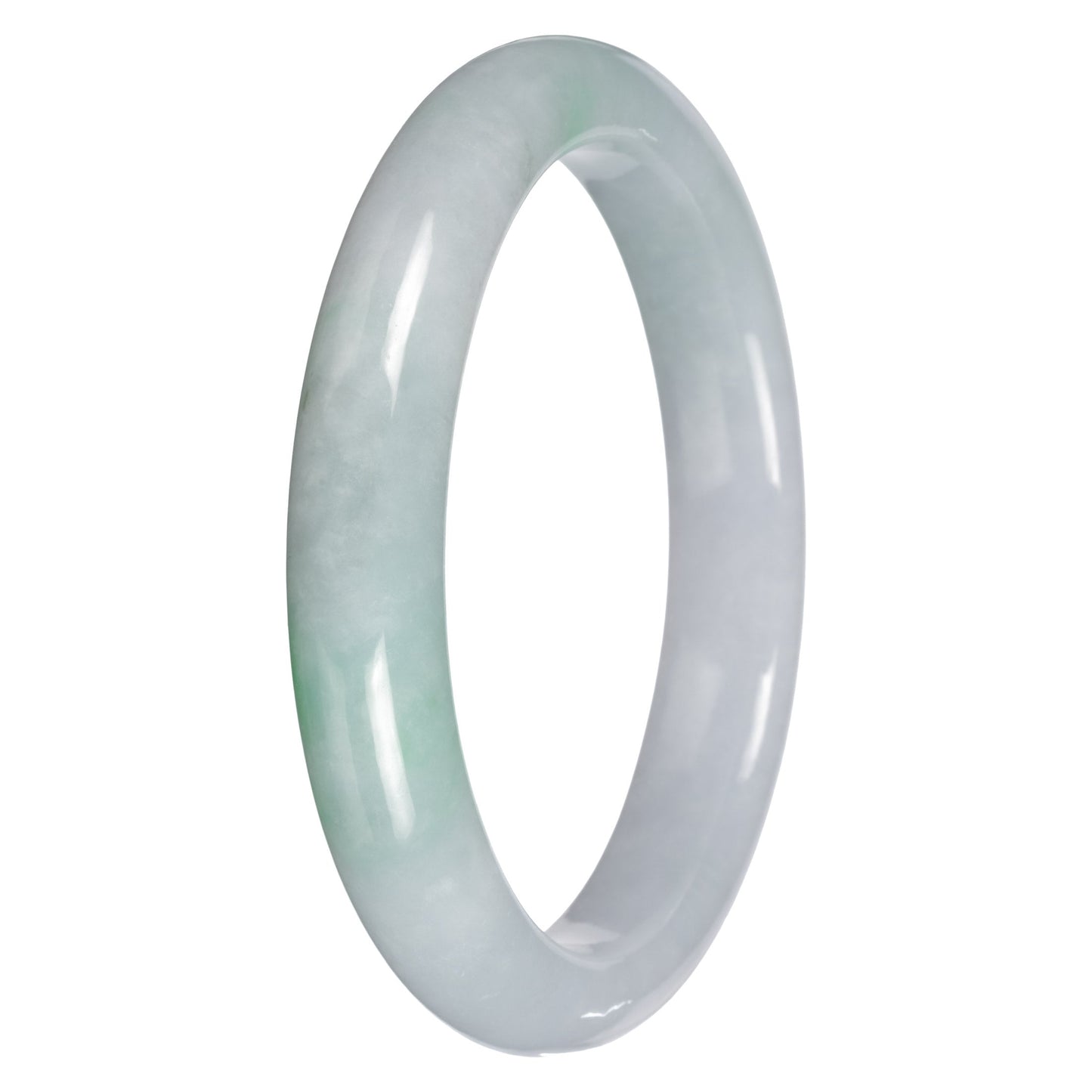 Natural White with Apple Green Pattern Burmese Jade Bangle - 64mm Half Moon