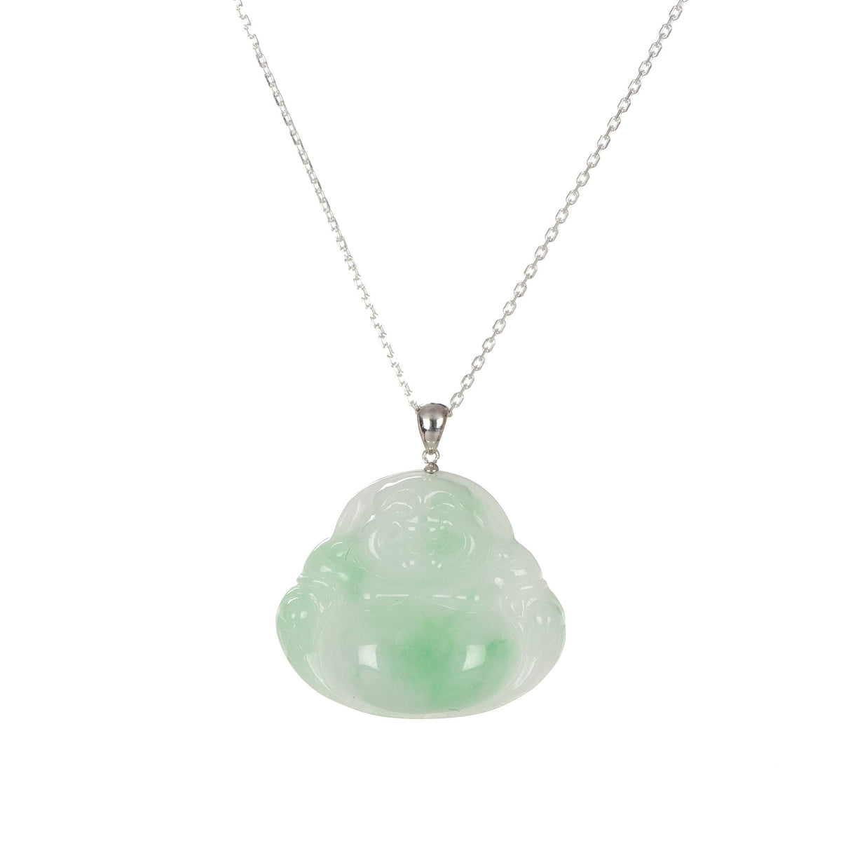 Gold Lucky Buddha Jade Pendant - 18K White Gold