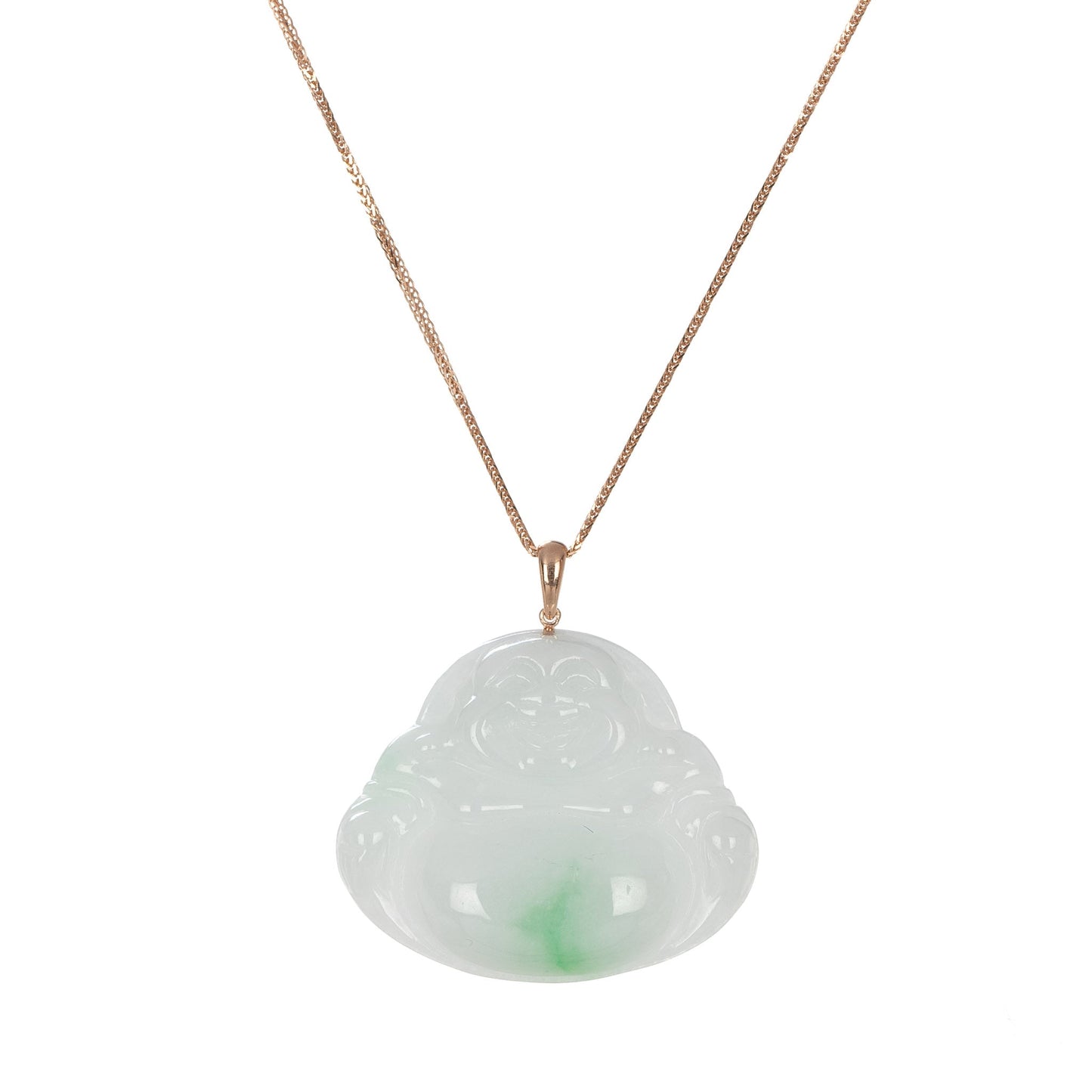 Real Fat Buddha Jadeite Jade Pendant - 18K White Gold