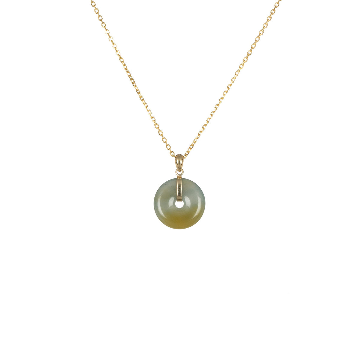 Natural Light Grey with Yellow Burmese Jade Necklace - Kandy Disc