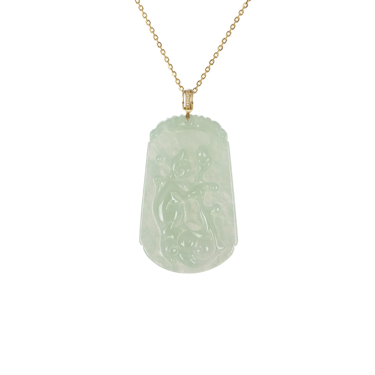 Tranquiliti Chinese Zodiac Animal Jade Pendant with 18ct Gold and Diamonds - Monkey