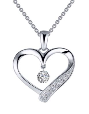 SS Bonded w/ Plat Heart Dangle Necklace 0.42ctTW 18in