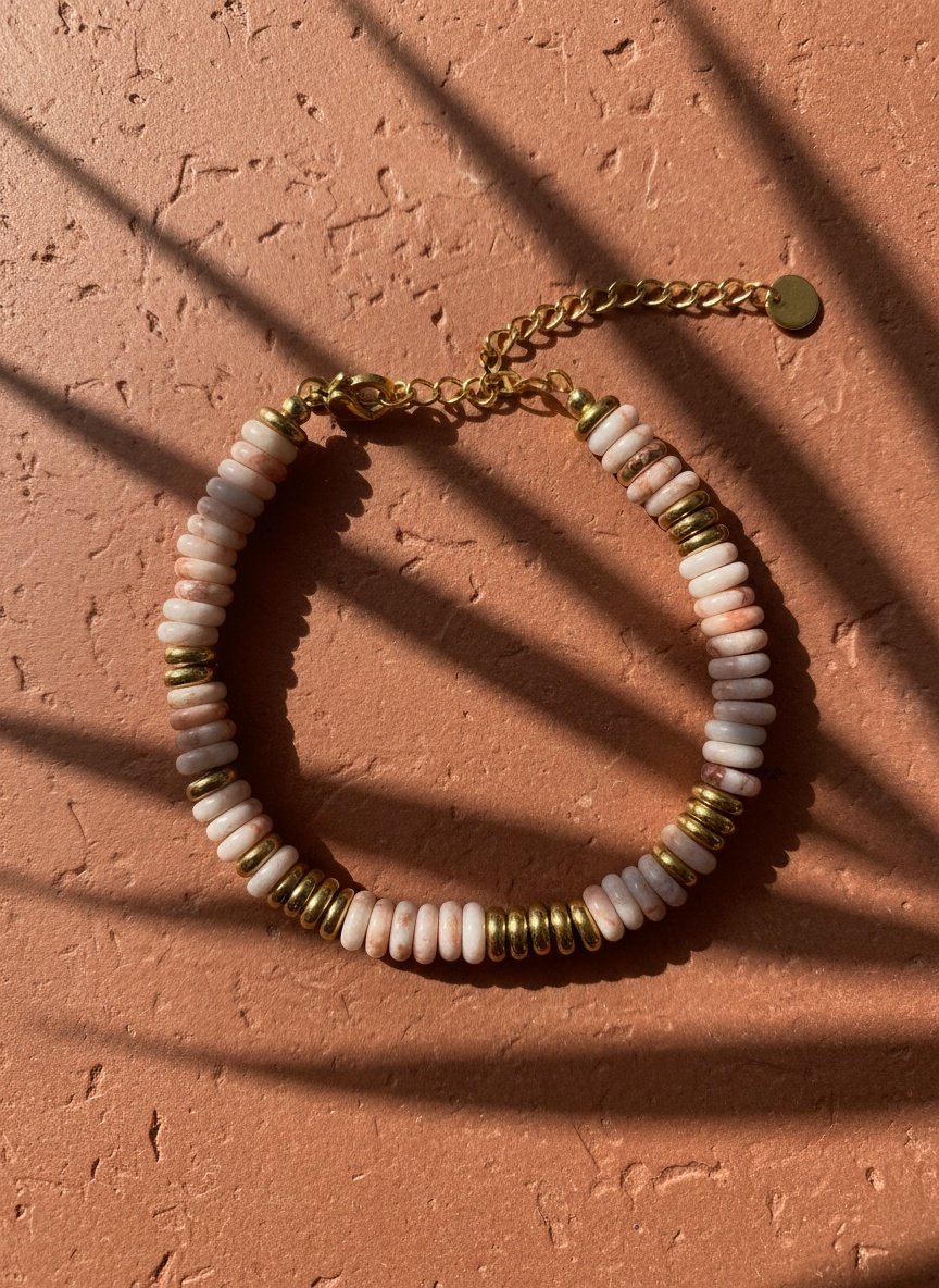 Bracelet ANTILLES - perles plates naturelles pierres semi précieuses