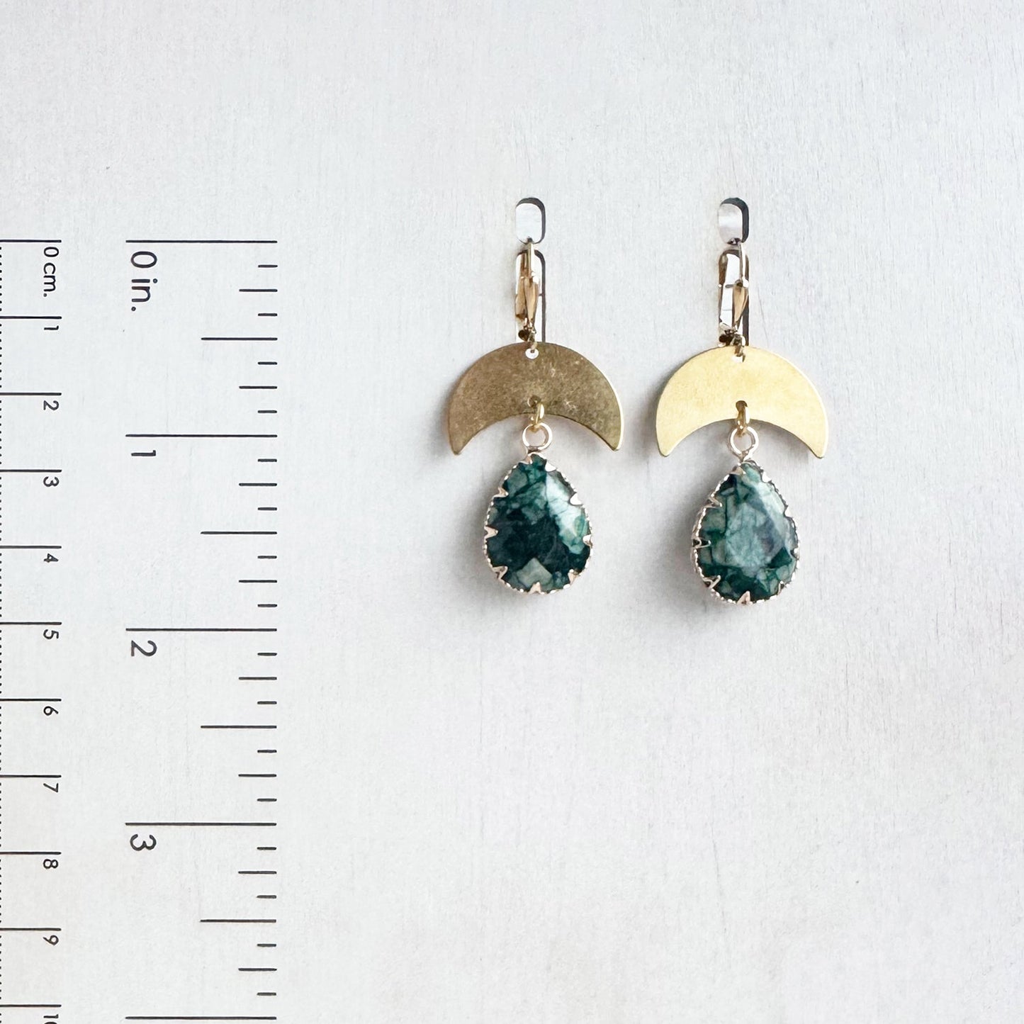 Raw Brass Crescent and Apatite Teardrop Earrings