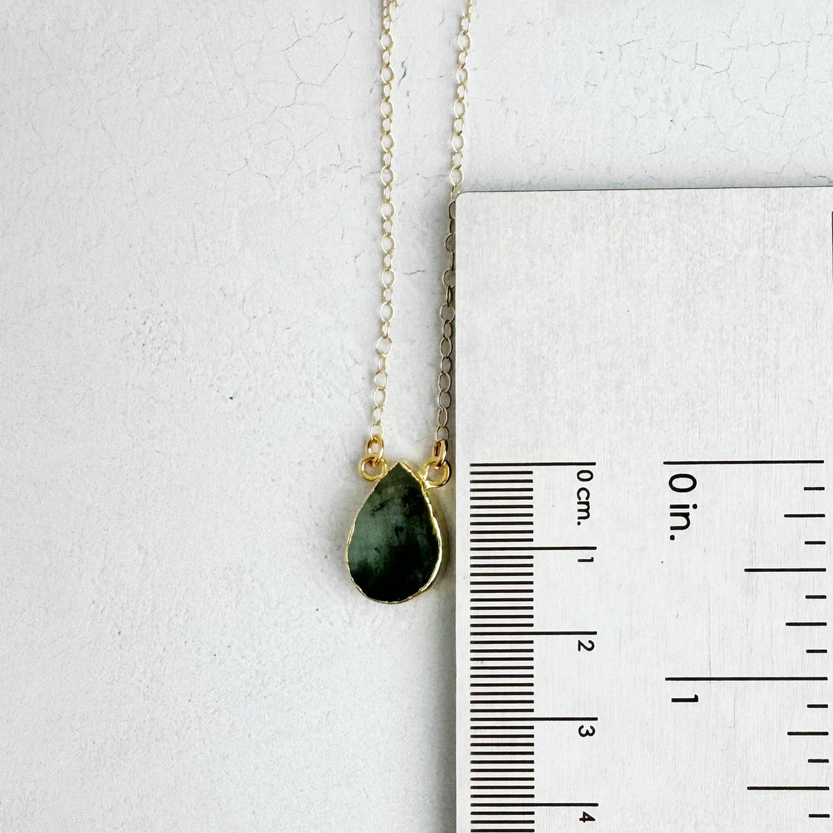 Simple Teardrop Necklace - Raw Emerald