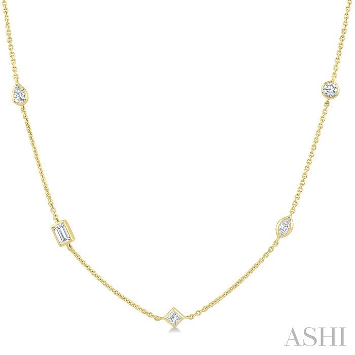 Mixed Shape Bezel Set Diamond Station Necklace