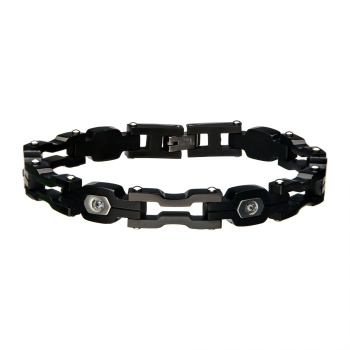 Black Stainless Steel Bracelet with Black Cubic Zirconia