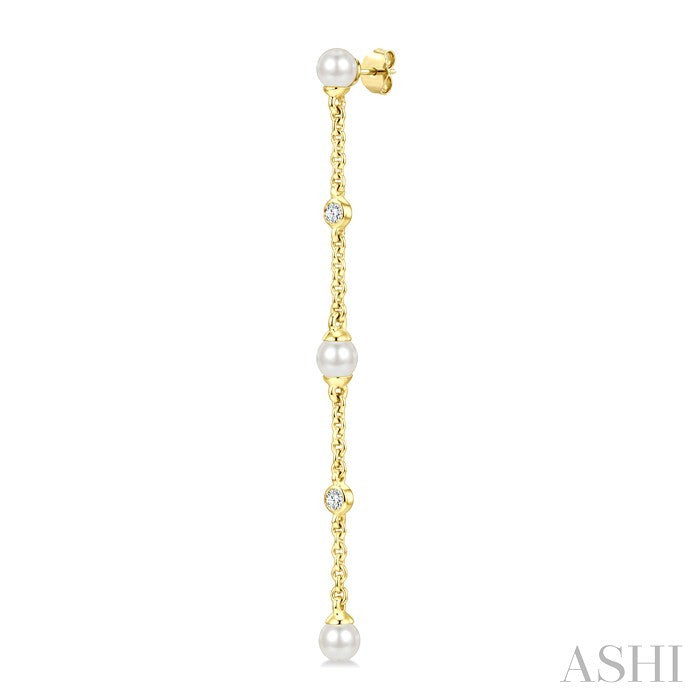Pearl & Diamond Station Long Chain Earrings