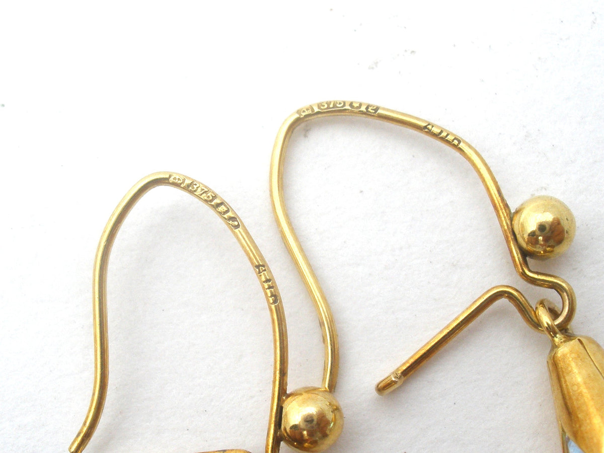 9K Gold Crystal Dangle Earrings Vintage