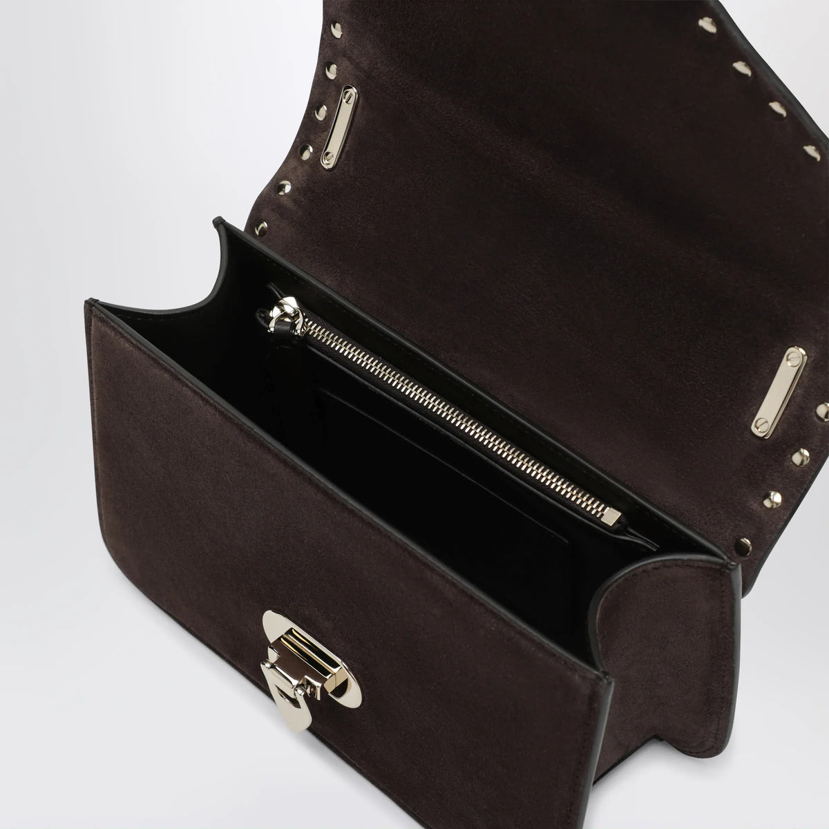 Valentino Garavani - Small Rockstud crossbody bag in ebony brown suede