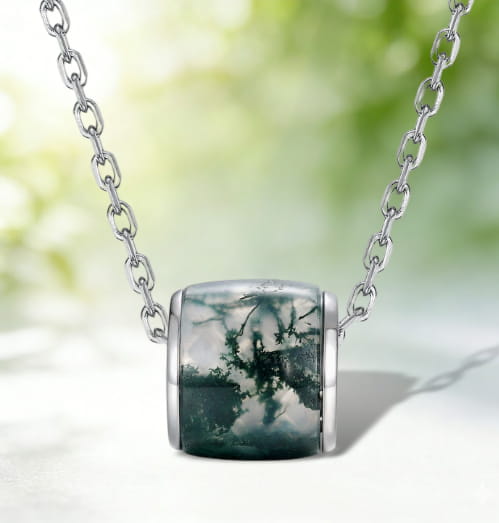 The Mossy Pillar | Geometric Cylinder Moss Agate Necklace