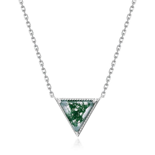 Triangle Moss Agate Pendant Necklace - Verdant