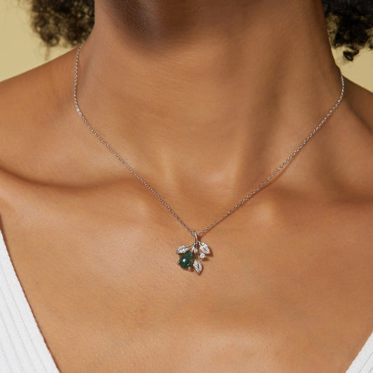 Natural Moss Agate Olive Branch Pendant Necklace