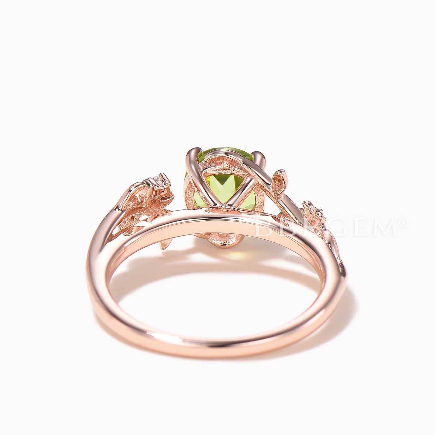 Round Cut Peridot Engagement Ring Diamond Twisted Nature Inspired Ring