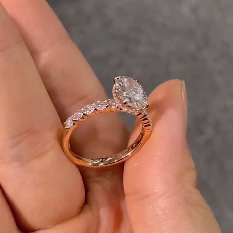 Rose Golden Tone Oval Cut Sterling Silver Engagement Ring