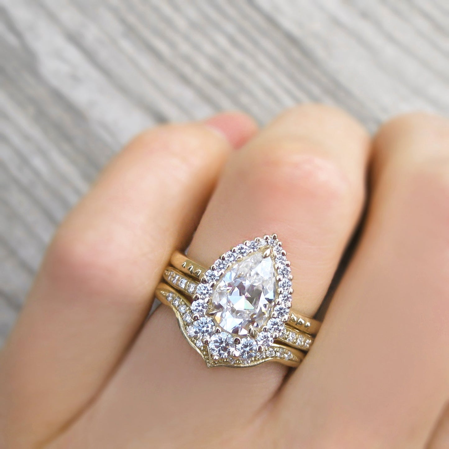 ・CELESTE・Pear Moissanite Center, Diamond Halo (1.83ctw+)