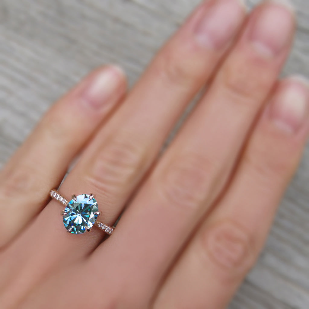 ・LAYLA・Oval Aqua-Teal Iconic™ Moissanite, Twig Textured Diamond Band (2.1ct Center)