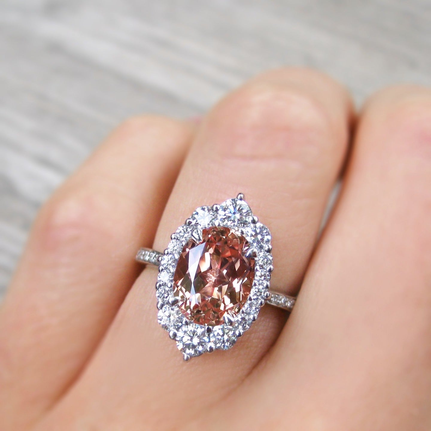 ・SOFIA・Oval Peach Sapphire Center, Diamond Halo (3.25ctw+)