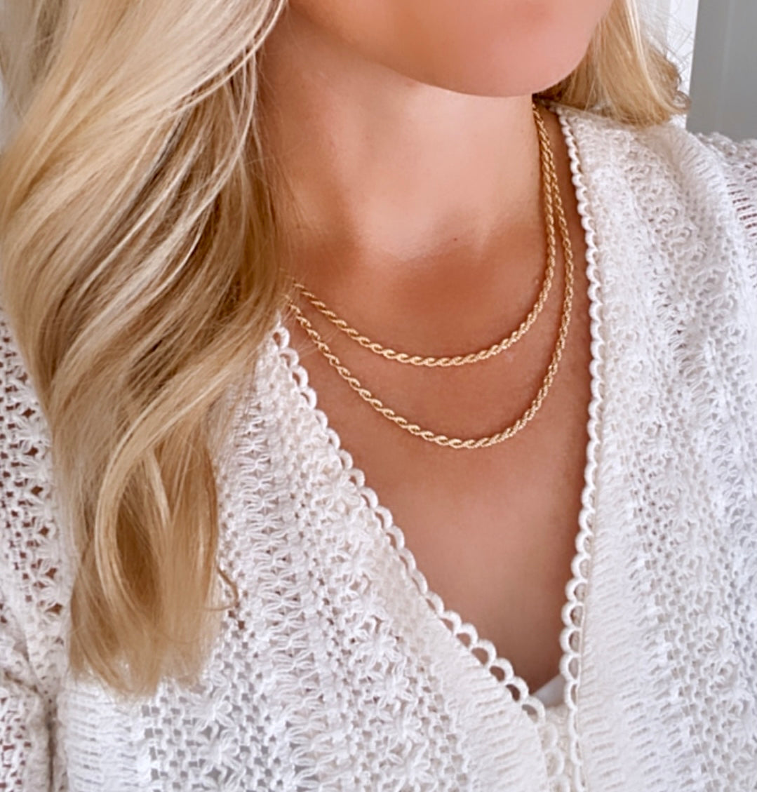 Gold Filled Dot Bead Chain Necklace Minimalist Layering Necklaces for Women - Rope Twist Paperclip