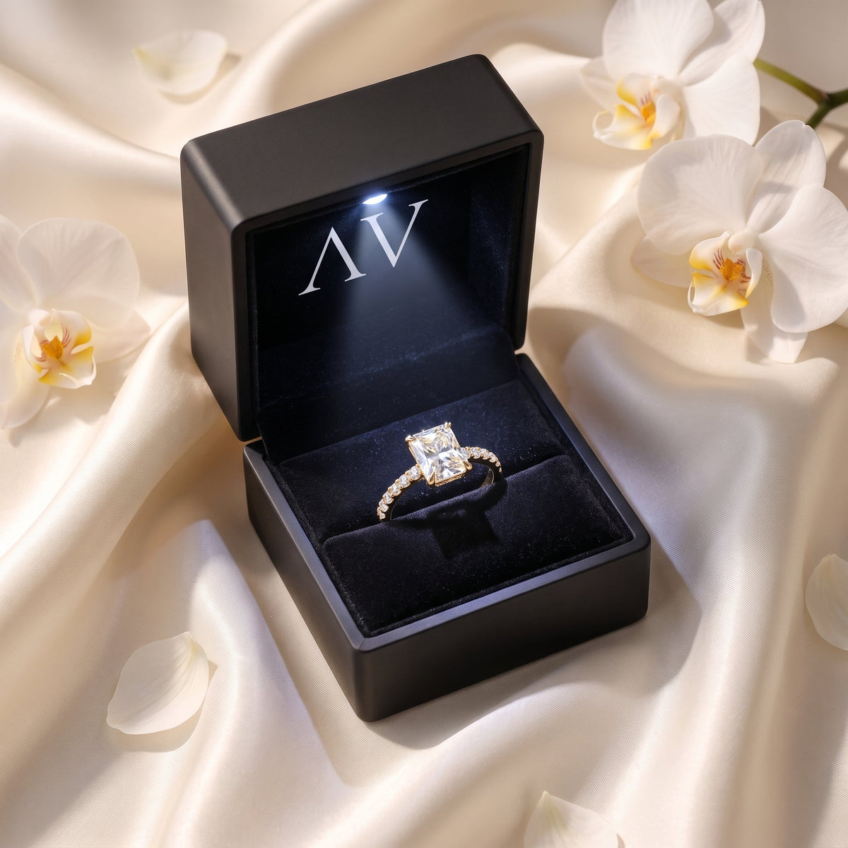 The Opaline - 0.5CT Radiant Cut Pavé Solitaire Ring