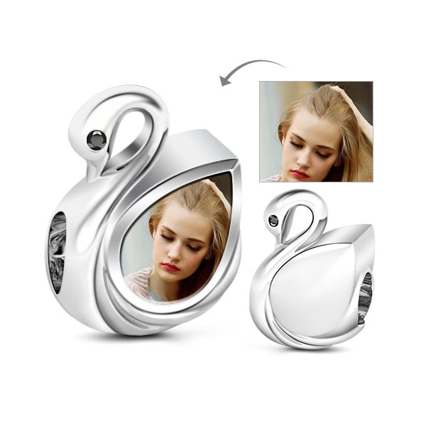Gnoce Graceful Swan Photo Charm Platinum-plated Silver Blend