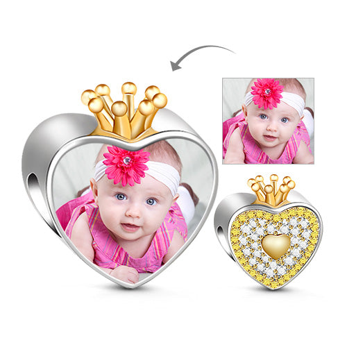 Gnoce Golden Stone Crown Heart Charm Platinum-plated Silver Blend