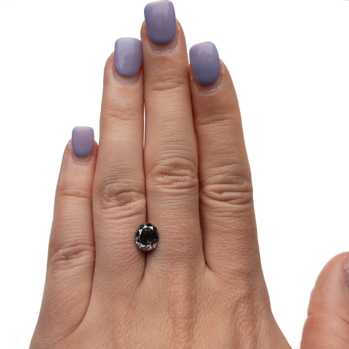 2.16 Carat Black Salt and Pepper Brilliant Cut Oval Diamond