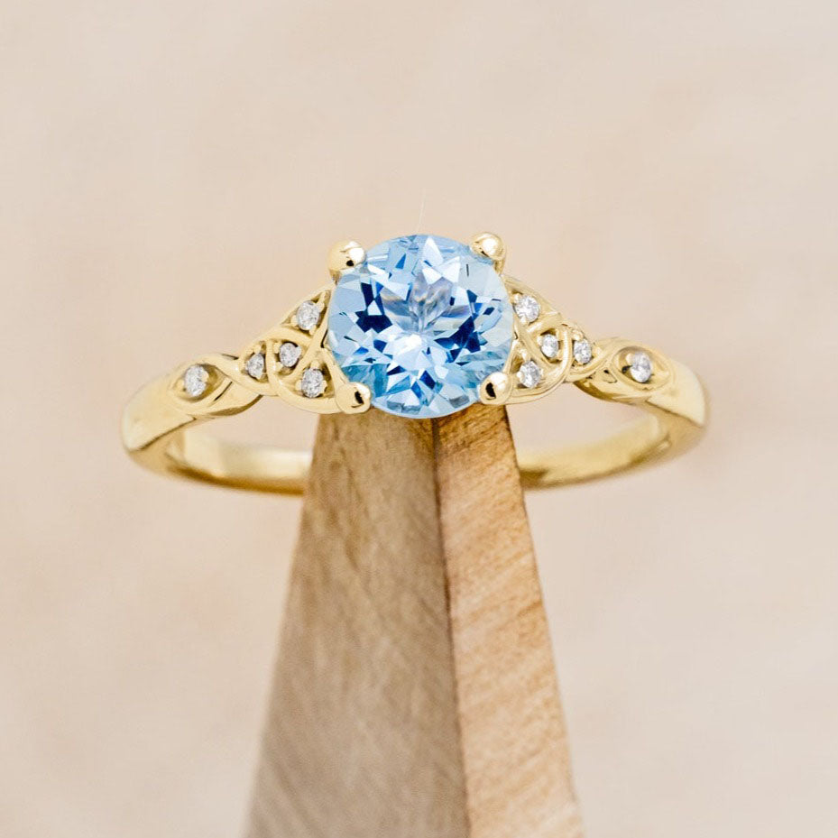 "Aife" - Celtic Knot Style Aquamarine Engagement Ring With Diamond Tracer