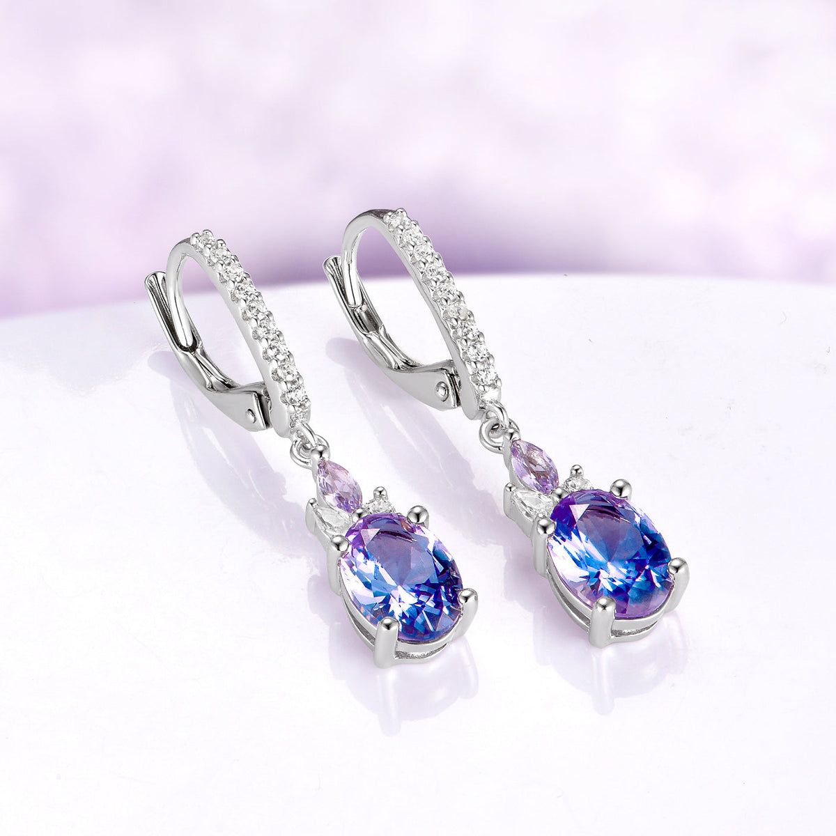 Alexandrite Drop Earrings in Sterling Silver