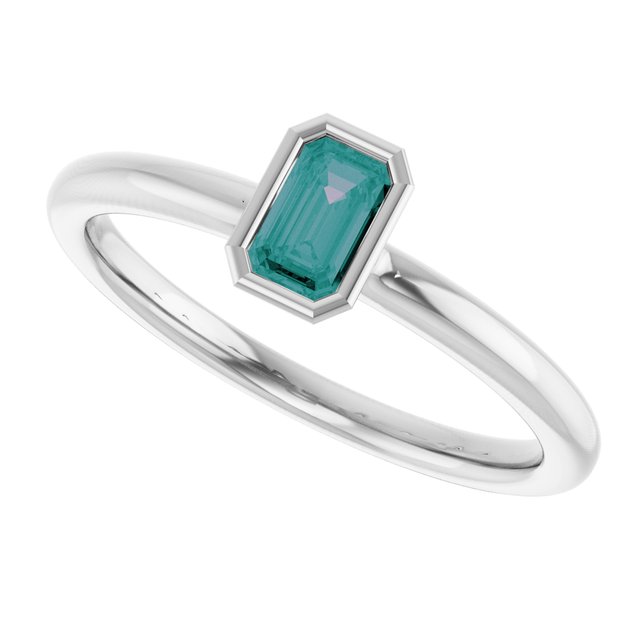 Step Cut Emerald Cut Alexandrite Stacking Bezel Set Solitaire Promise Ring
