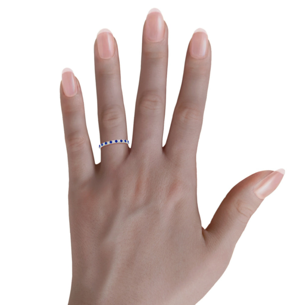 Alternating Moissanite And Sapphire Eternity Wedding Band Ring
