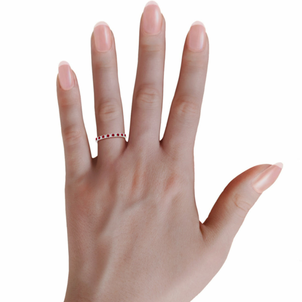 Alternating Princess Moissanite And Ruby Half Eternity Wedding Band Ring