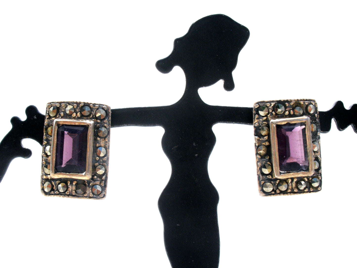 Amethyst & Marcasite Earrings Sterling Silver