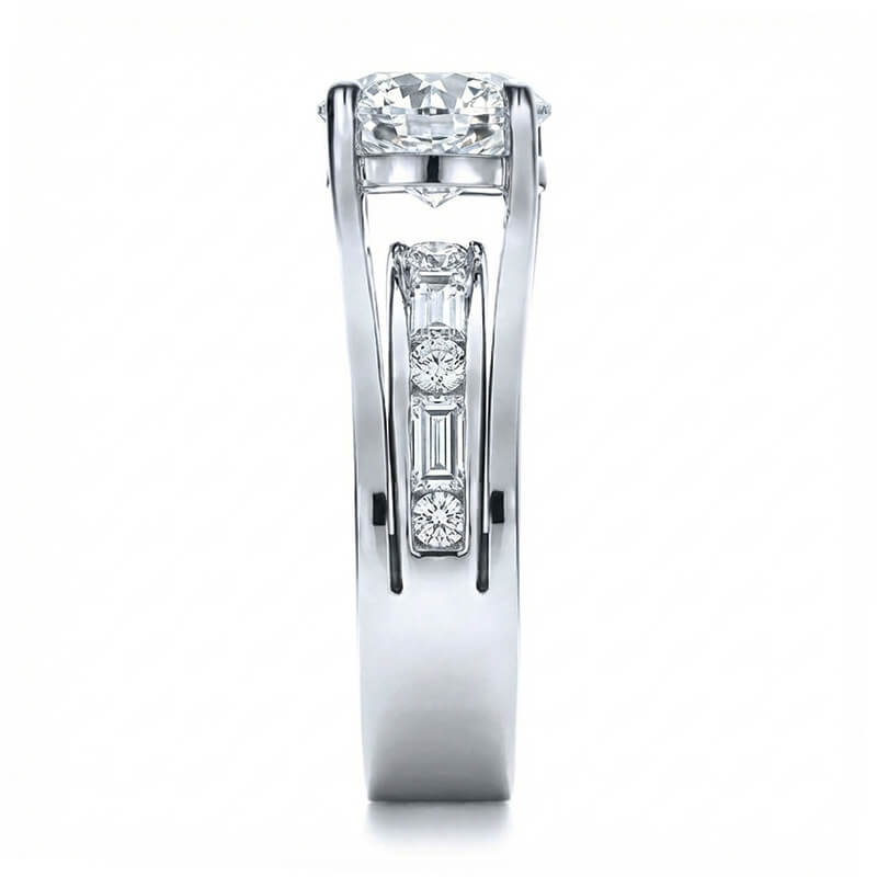 Architectural Oval Moissanite & Channel-Set Baguette Accents Engagement Ring