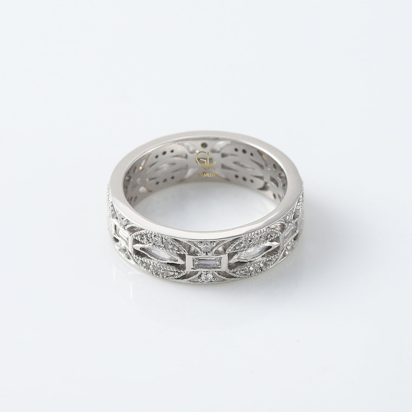 Art Deco Moissanite Wedding Band
