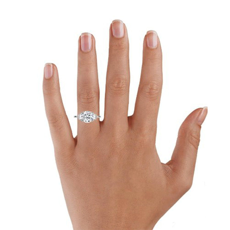 Art Deco Round Moissanite Side Stone Engagement Ring