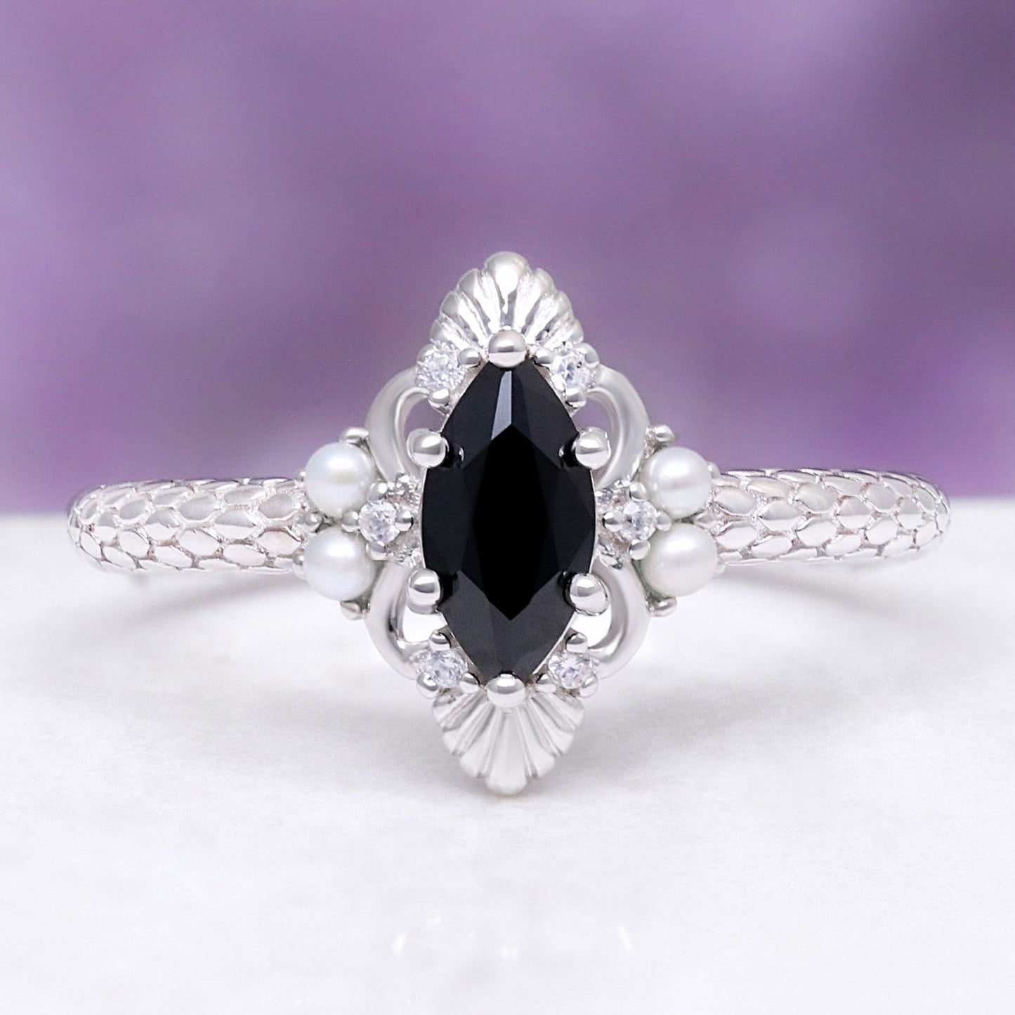 Arwen Black Onyx & Pearl Couples Ring Set