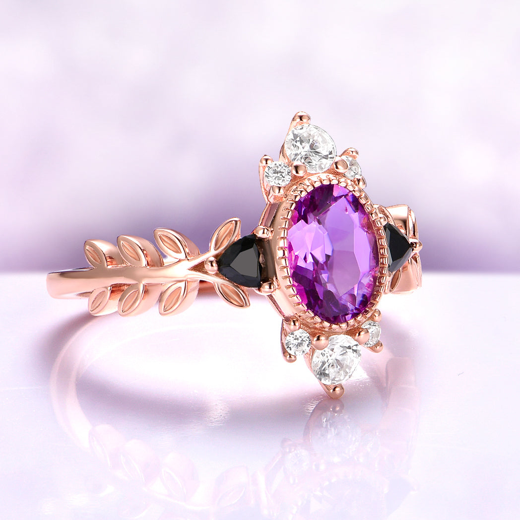 Aurelia Amethyst & Black Onyx Ring in 14K Rose Gold Vermeil