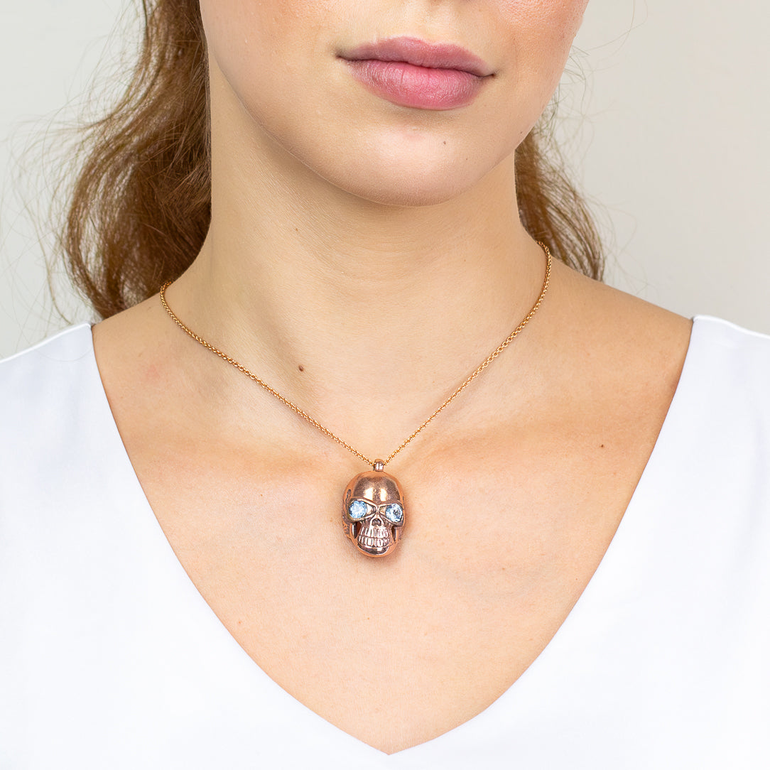 Blue Topaz Skull Necklace