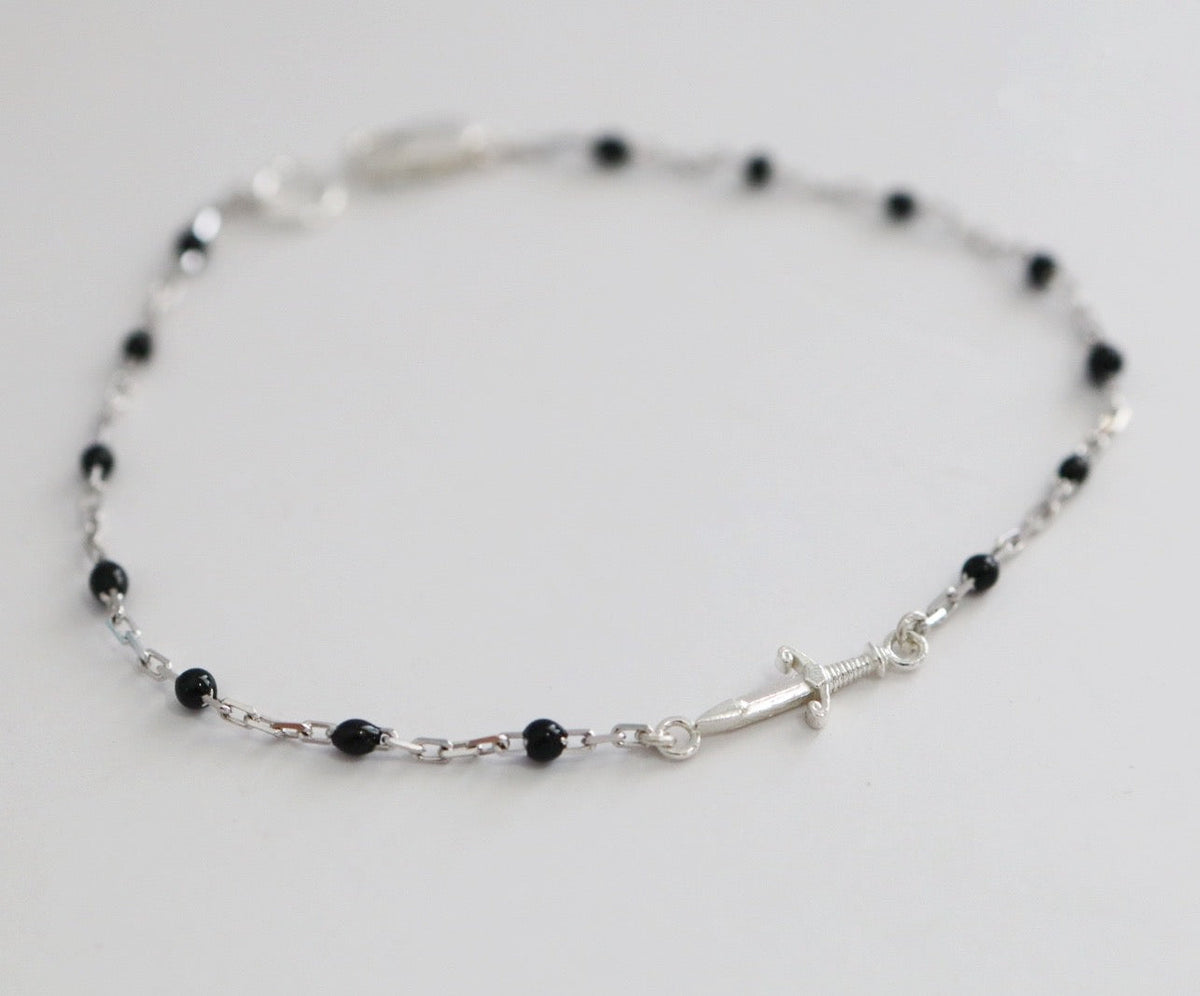Dainty Sword Bracelet in Sterling Silver and Black Enamel
