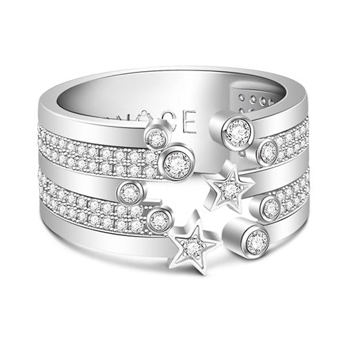 Gnoce Stars Open Ring Clear CZ Stones Platinum-plated Silver Blend